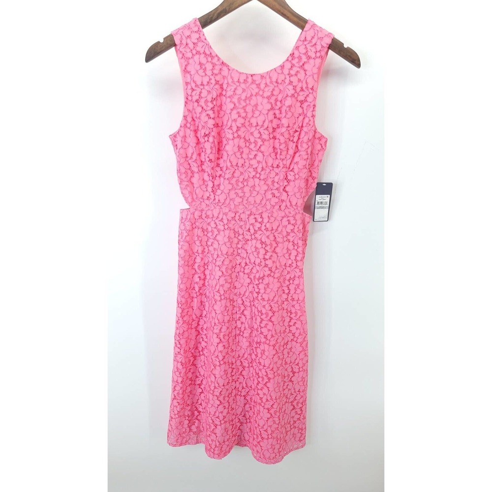 Rachel Roy Womens Elana Pink Lace Midi Cut Out Fit Flare Dress Size 0 Barbiecore